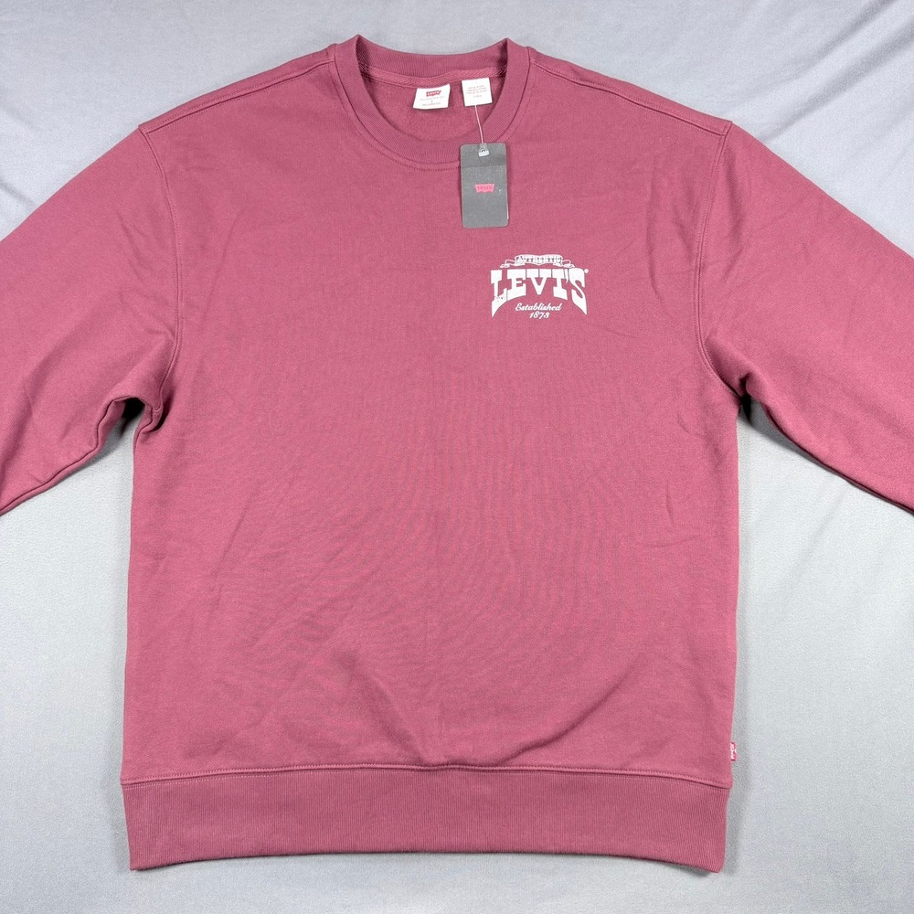Levi's‎ Mens Small Plum Cotton Blend Relaxed Fit Graphic Fleece Crew Sweatshirt